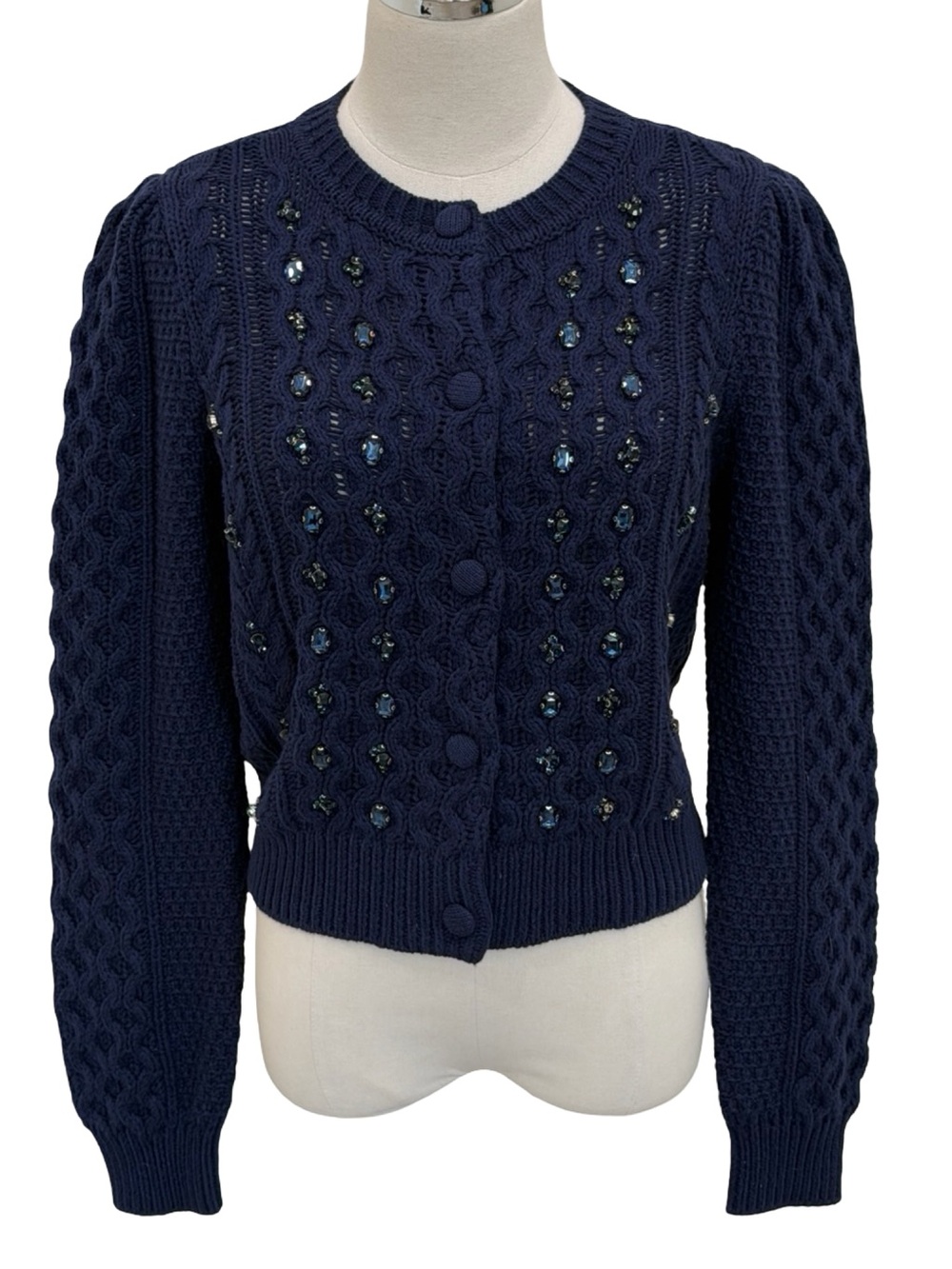 NWT Caroline Constas Cable Knit Jeweled Cardigan - Picture 2 of 7